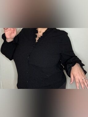 Marc New York Black Ruffle-Trim Button Down Shirt